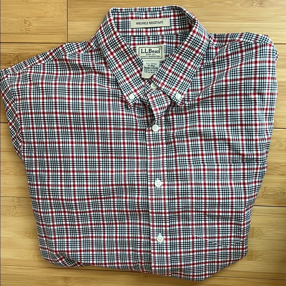 L.L. Bean Red and White Casual Button Down Shirt